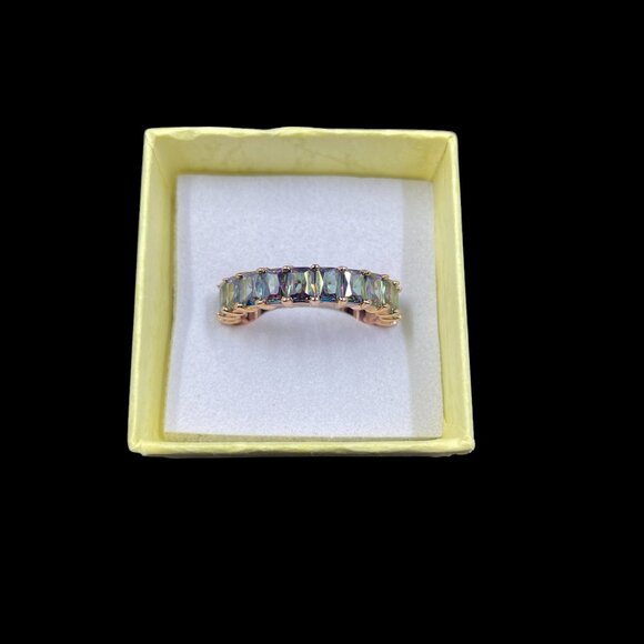 Opal Eternity Band Ring Sz 7 Rose Gold Tone Iridescent Fairycore Cottagecore - Picture 5 of 5